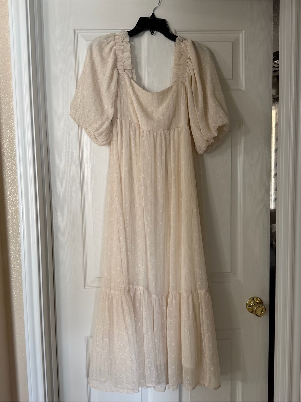 Ivory Swiss Dot Puff Sleeve Maxi Dress